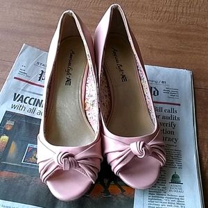 Pink open toe heels